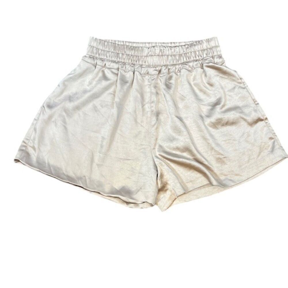 Generation Love Satin Shorts Champagne Cream Elastic Waist HEM Repair Medium